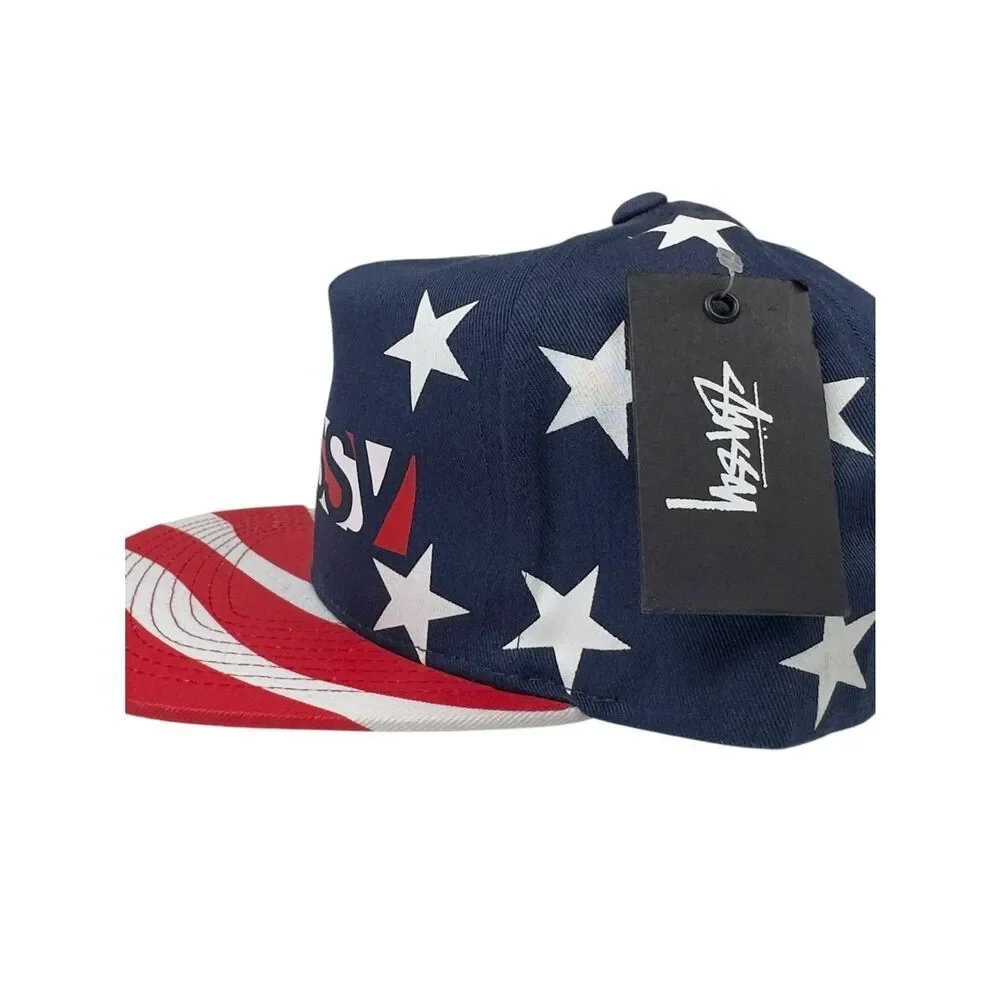 Stussy USA Team Block Cap SnapBack AOP Navy Hat
